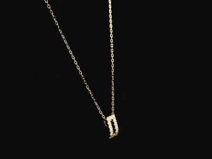 Open rectangle diamond pendant necklace in 18K yellow gold