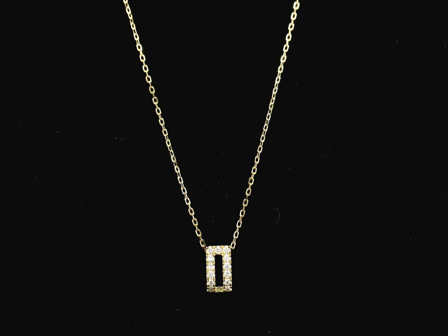 Open rectangle diamond pendant necklace in 18K yellow gold