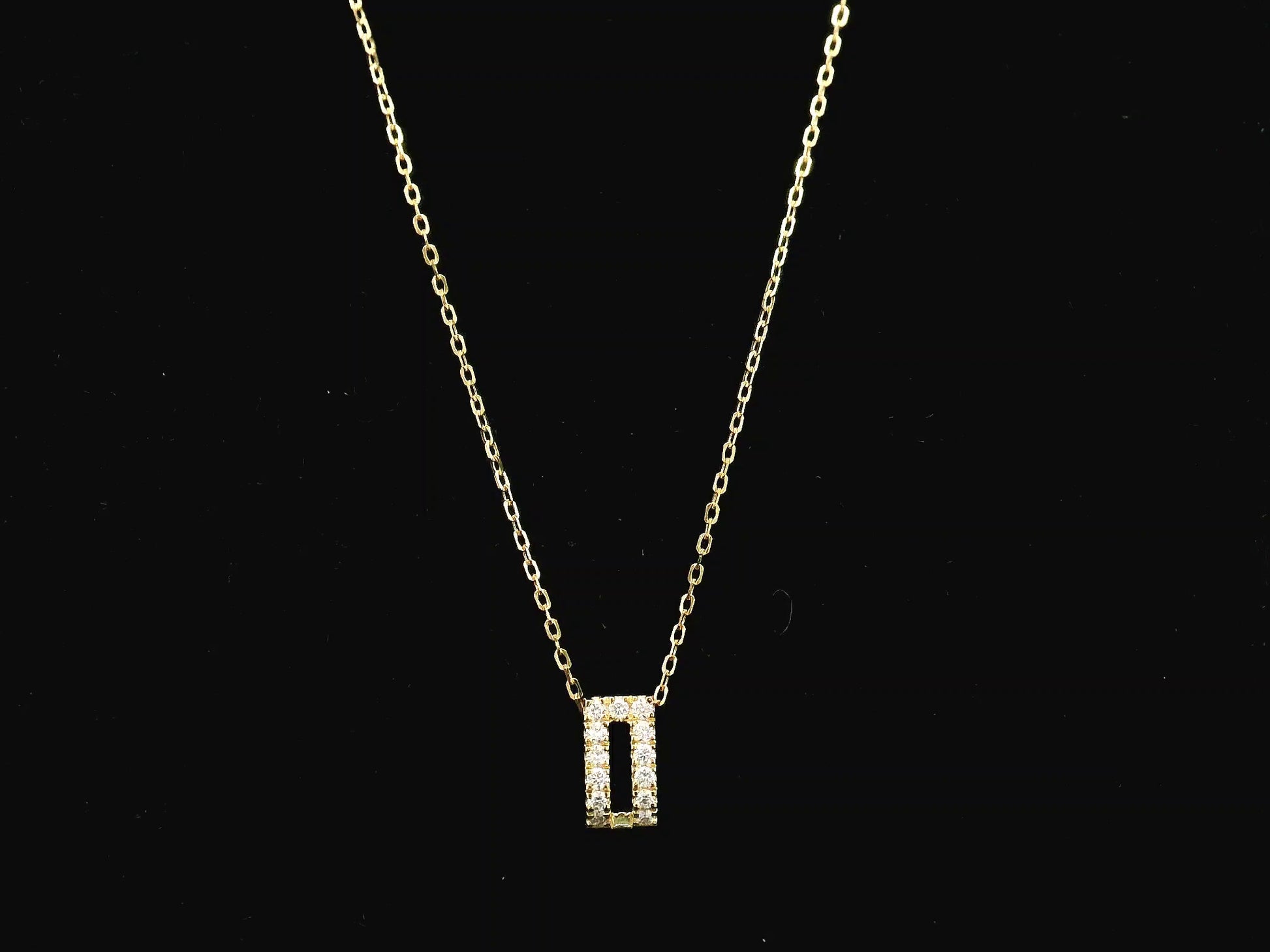 Open rectangle diamond pendant necklace in 18K yellow gold