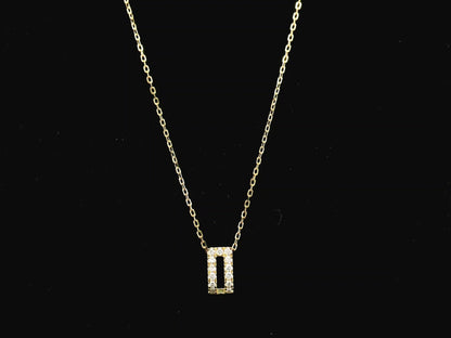 Open rectangle diamond pendant necklace in 18K yellow gold
