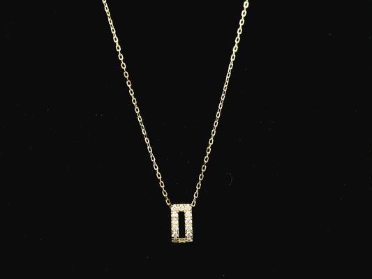 Open rectangle diamond pendant necklace in 18K yellow gold