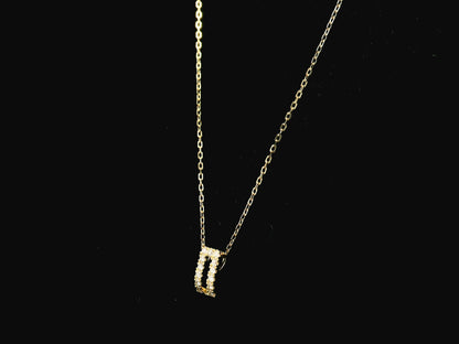 Open rectangle diamond pendant necklace in 18K yellow gold