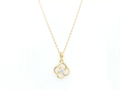 18K Yellow Gold Diamond Flower Pendant with 0.13 Carat Natural Diamond