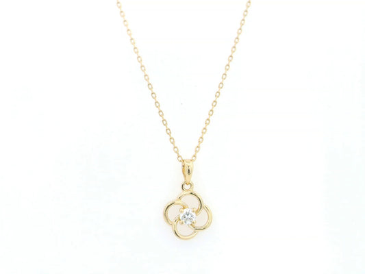 18K Yellow Gold Diamond Flower Pendant with 0.13 Carat Natural Diamond