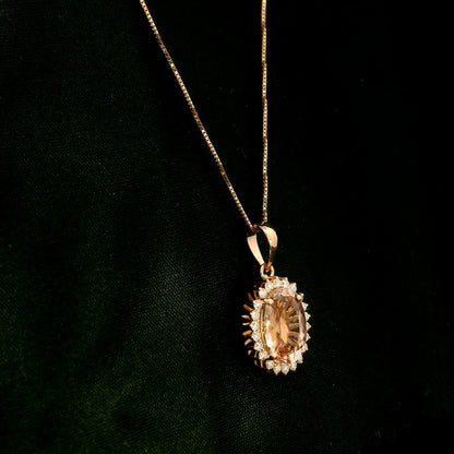 18K rose gold oval Morganite halo pendant featuring a 2.85 carat natural Morganite surrounded by natural diamonds.