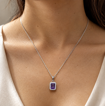 Amethyst and Diamond Pendant in 18K White Gold