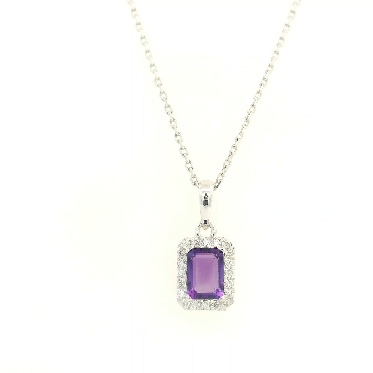 Amethyst and Diamond Pendant in 18K White Gold