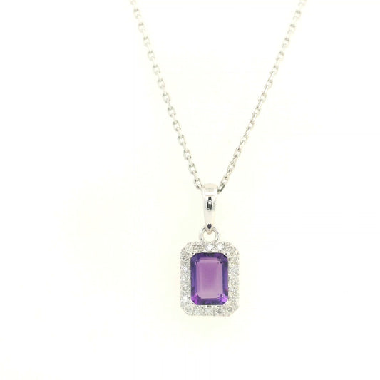 Amethyst and Diamond Pendant in 18K White Gold