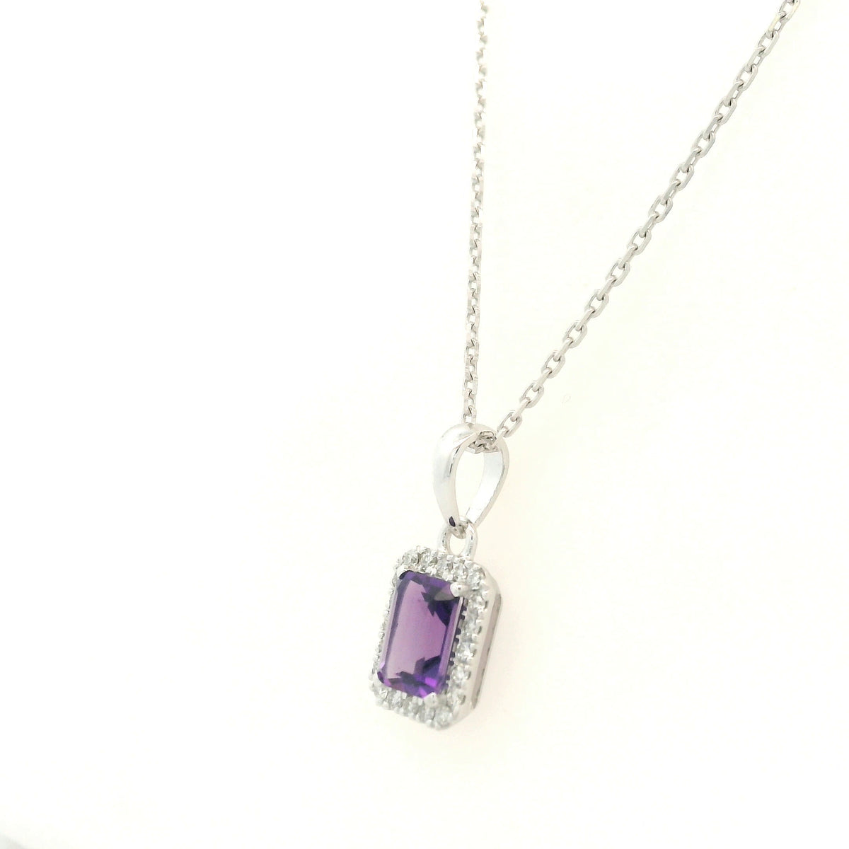 Amethyst and Diamond Pendant in 18K White Gold