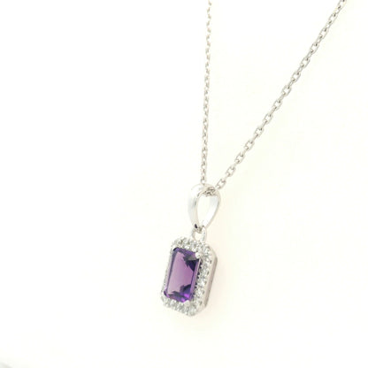 Amethyst and Diamond Pendant in 18K White Gold