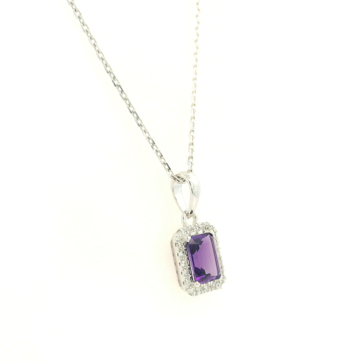 Amethyst and Diamond Pendant in 18K White Gold