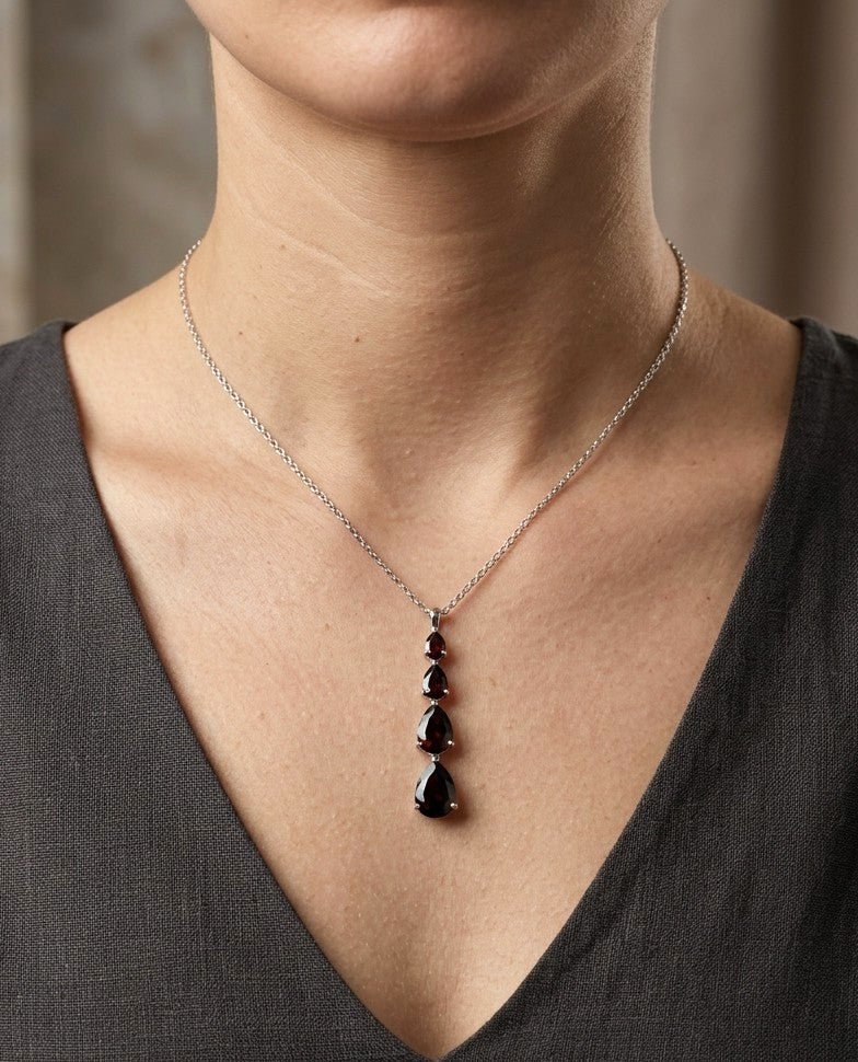 Shaped Garnet Drop Pendant in 18K White Gold- Pear Shaped Garnet