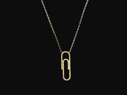 Diamond paperclip pendant necklace in 18K yellow gold with 0.23 carat diamonds by Emirates Diamonds.