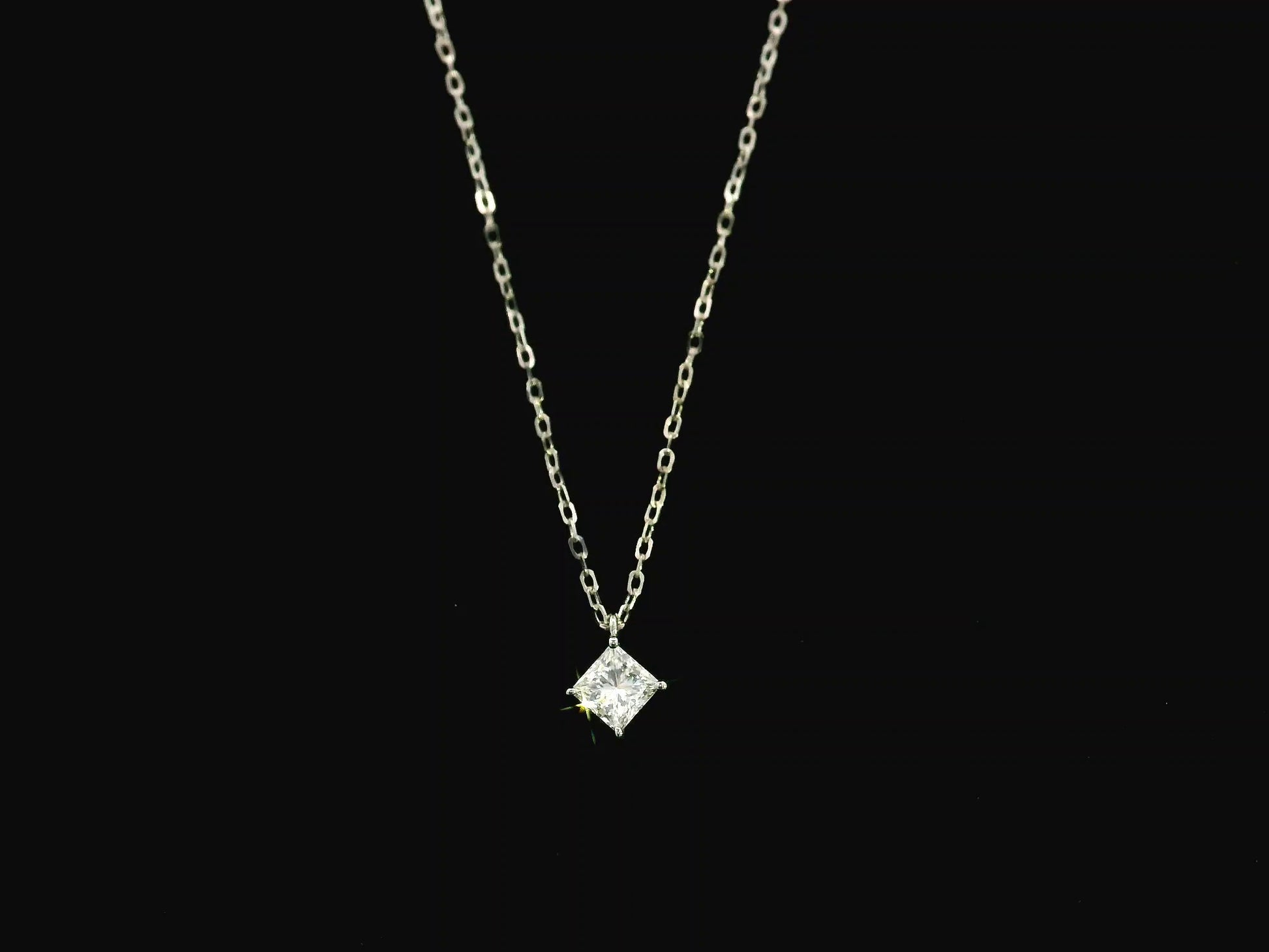 Princess cut diamond solitaire pendant 0.50 carat GIA certified in 18K white gold by Emirates Diamonds