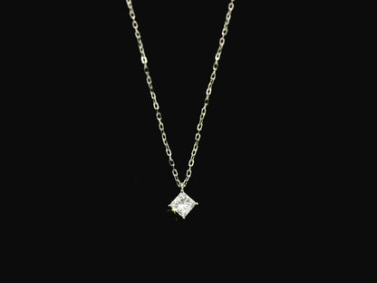 Princess cut diamond solitaire pendant 0.50 carat GIA certified in 18K white gold by Emirates Diamonds