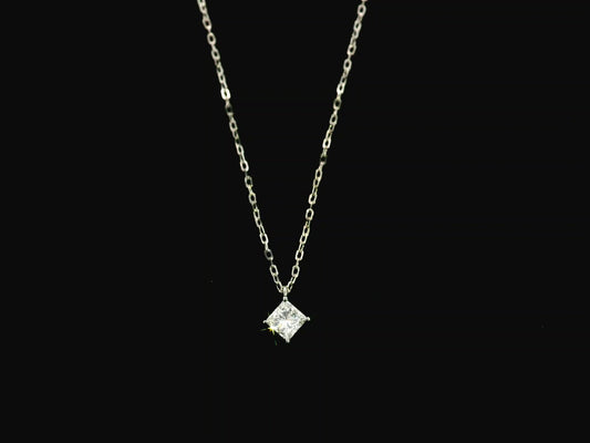Princess cut diamond solitaire pendant 0.50 carat GIA certified in 18K white gold by Emirates Diamonds
