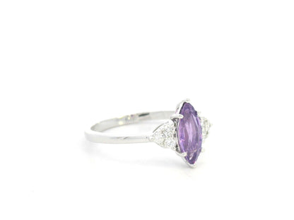 Purple sapphire and diamond ring marquise cut 0.99 carat in 18K white gold by Emirates Diamonds