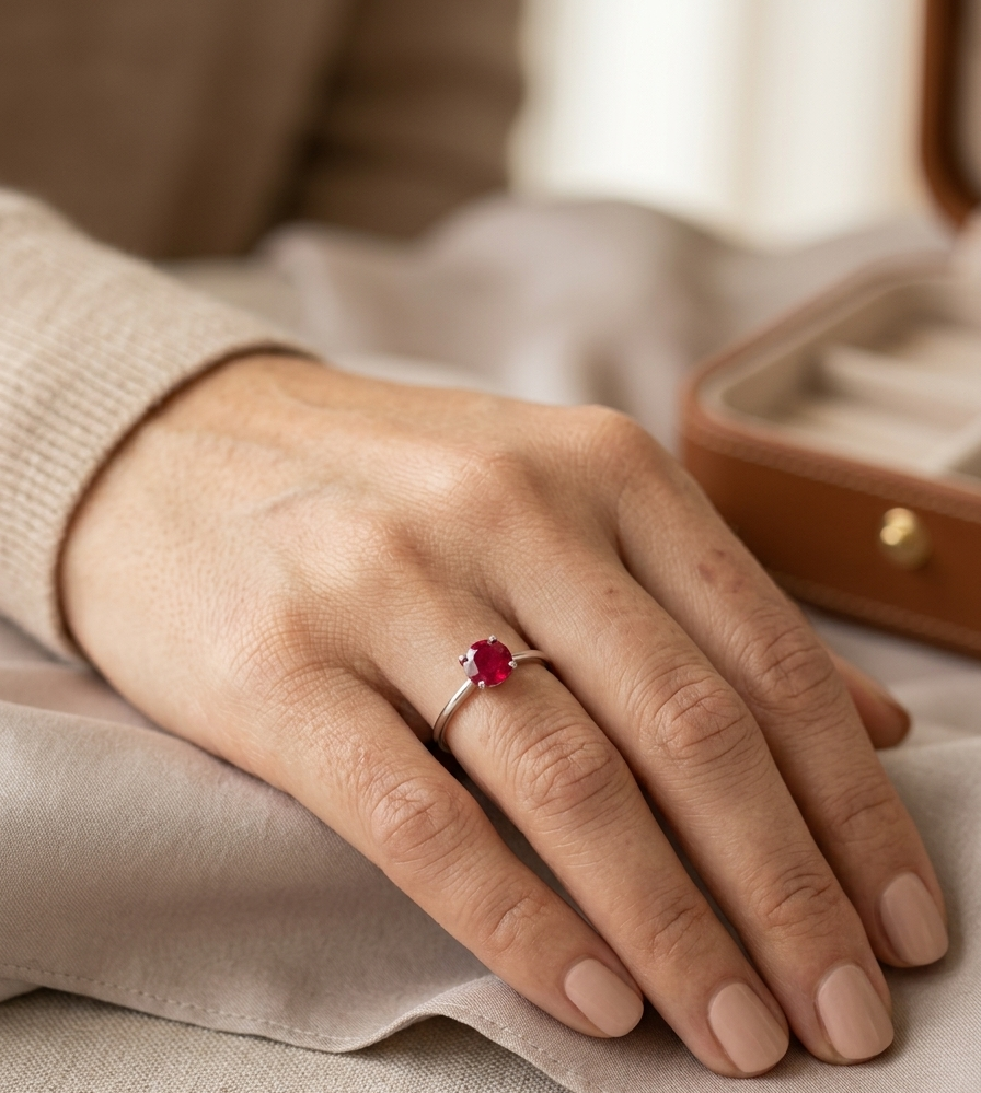 1.66 carat ruby solitaire ring in 18K white gold minimalist design – Emirates Diamonds