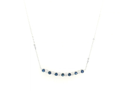 Blue sapphire and diamond bar necklace in 18K white gold featuring 0.74 carats of sapphires and 0.55 carats of diamonds by Emirates Diamonds.