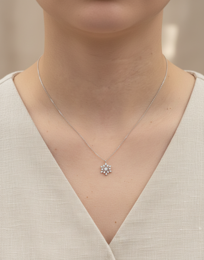 Diamond snowflake pendant necklace in 18K white gold with natural diamonds by Emirates Diamonds