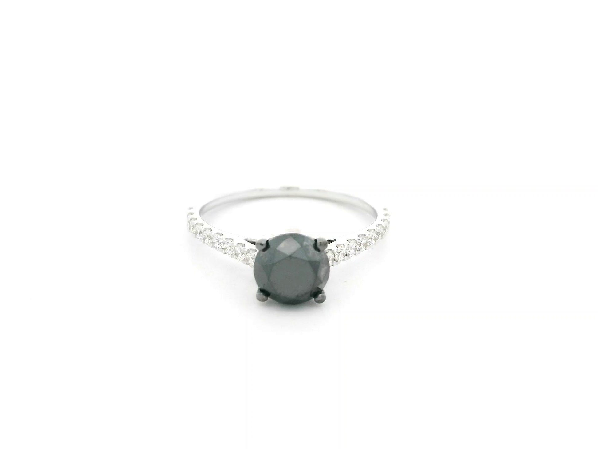 1.75ct black diamond solitaire ring with diamond band in 18K white gold by Emirates Diamonds