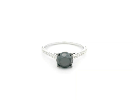 1.75ct black diamond solitaire ring with diamond band in 18K white gold by Emirates Diamonds