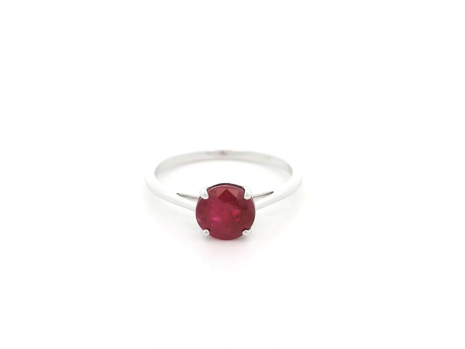 1.66 carat ruby solitaire ring in 18K white gold minimalist design – Emirates Diamonds