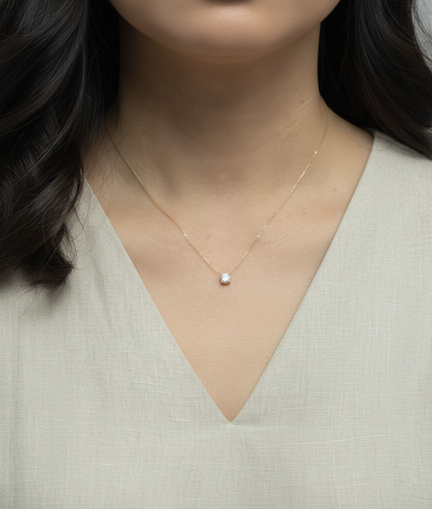 0.40 carat diamond solitaire necklace in 18K yellow gold minimal pendant – Emirates Diamonds