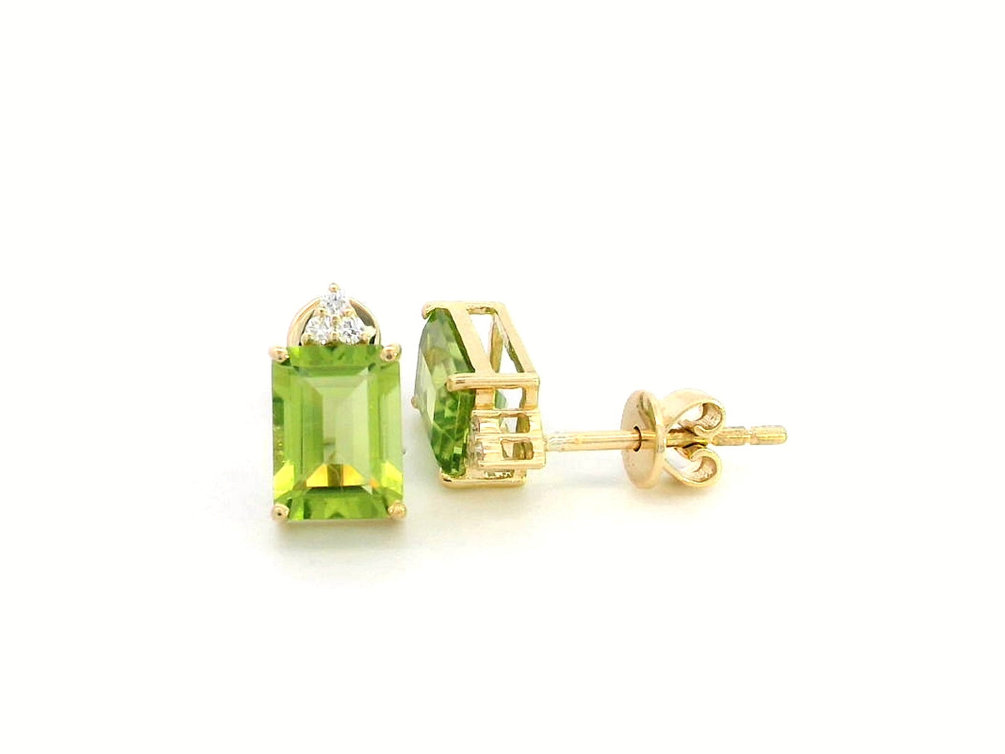 Elegant 18K Yellow Gold emerald-Cut  Peridot & Diamond Earrings | 3.23 CT Peridot |