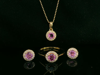 Pink Sapphire & Diamond Halo Stud Earrings in 18K Yellow Gold