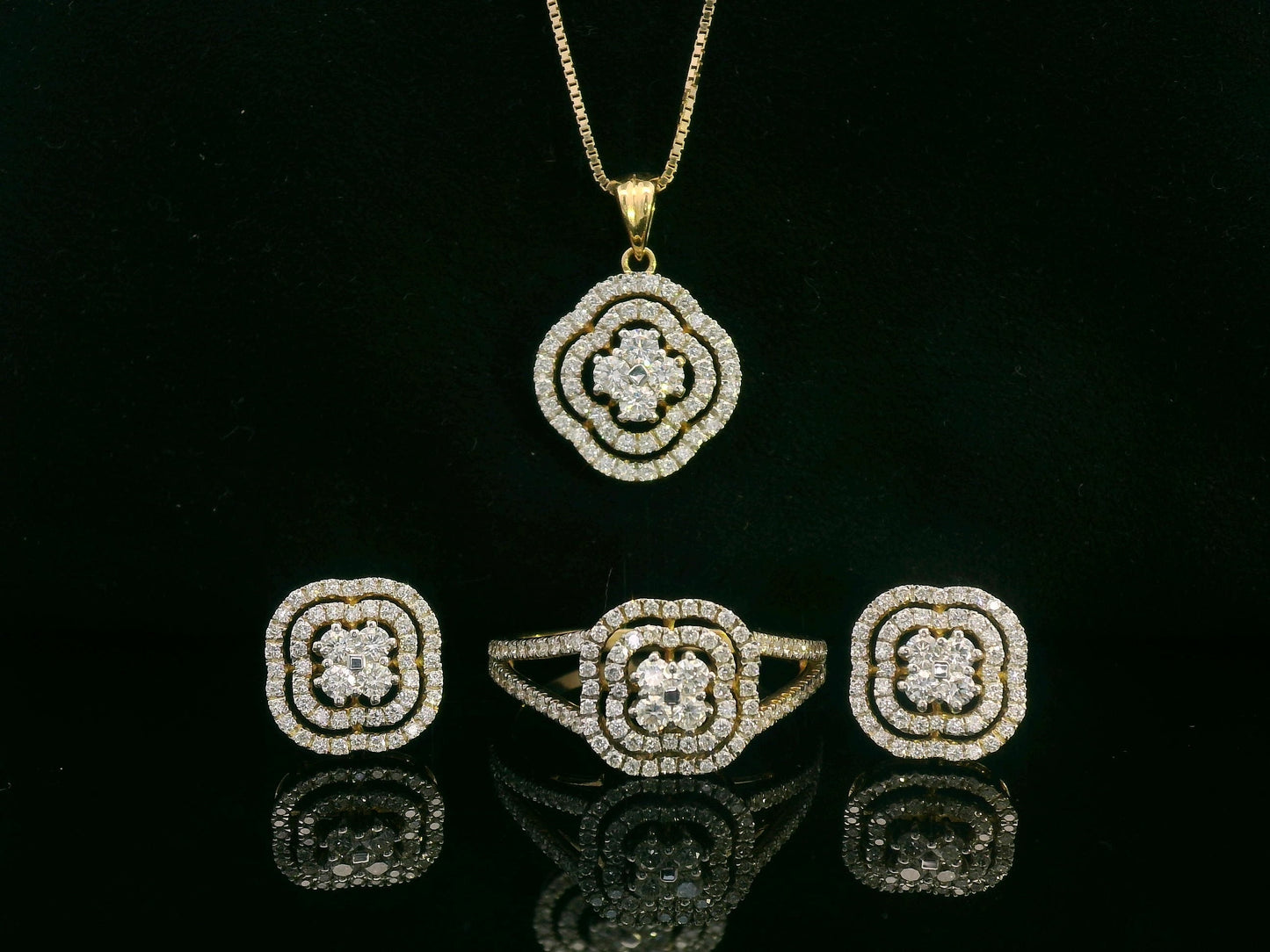 Diamond Floral Halo Stud Earrings in 18K Yellow Gold