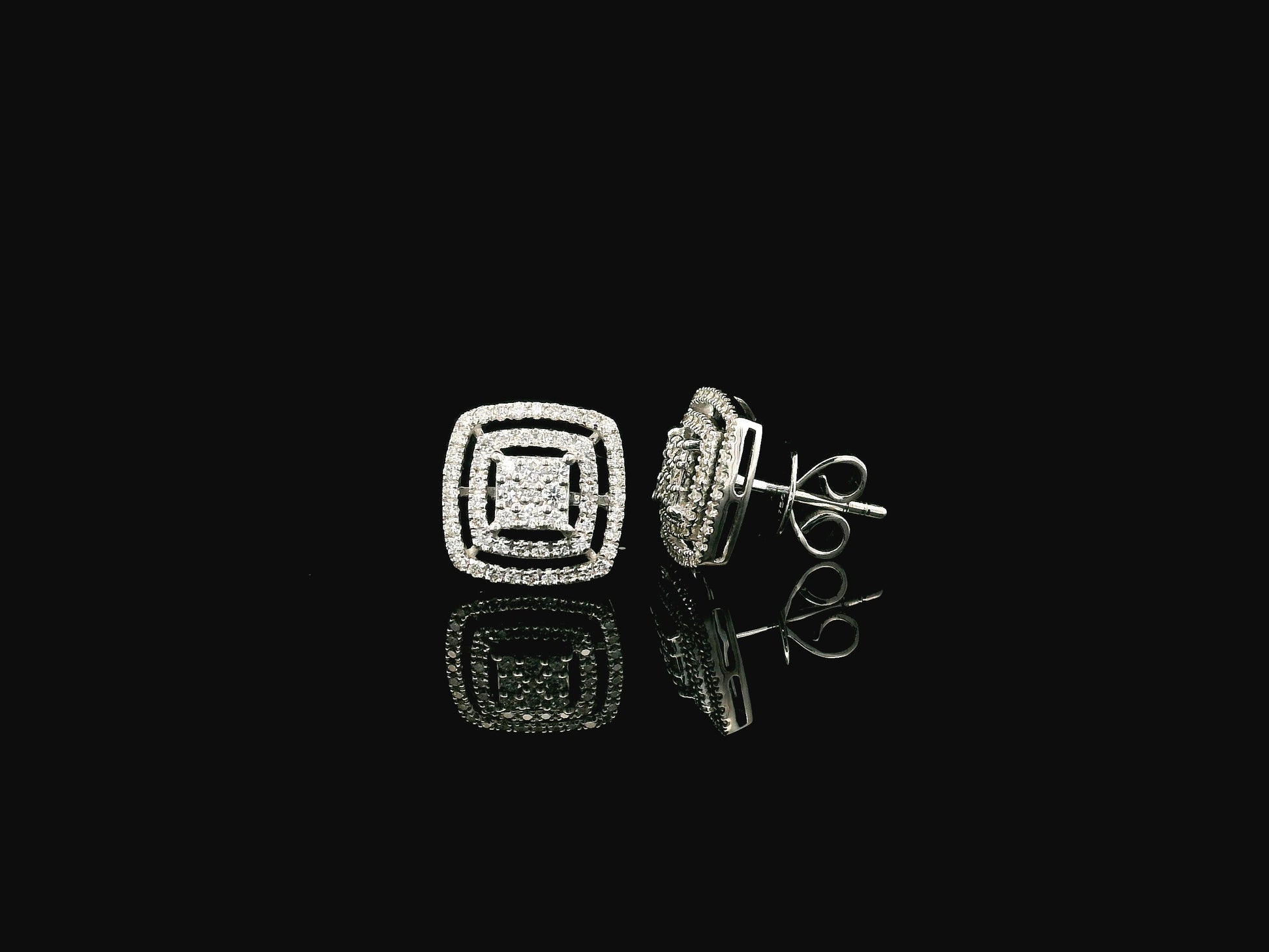 Diamond cluster stud earrings 0.64 carat in 18K white gold by Emirates Diamonds