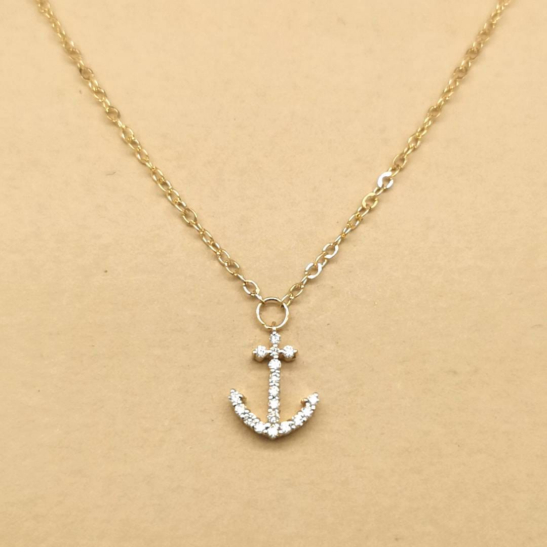 Diamond Anchor Necklace In 18k Yellow Gold.