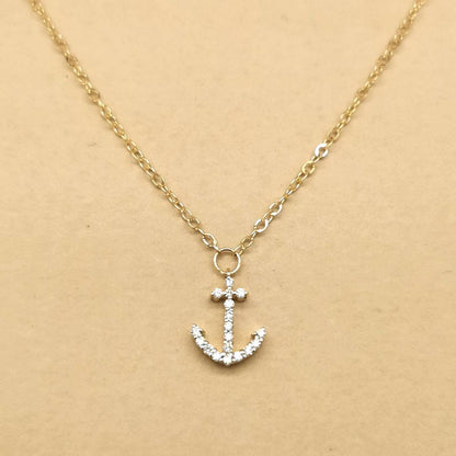 Diamond Anchor Necklace In 18k Yellow Gold.