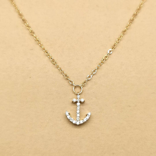 Diamond Anchor Necklace In 18k Yellow Gold.