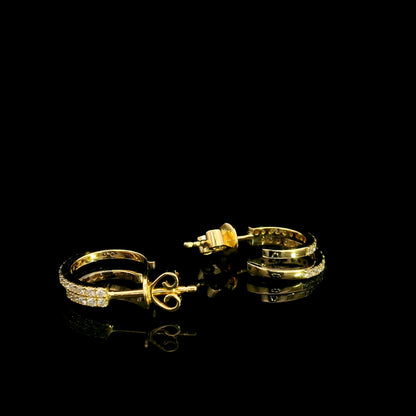Double row diamond earrings in 18K yellow gold with curved parallel rows of round diamonds