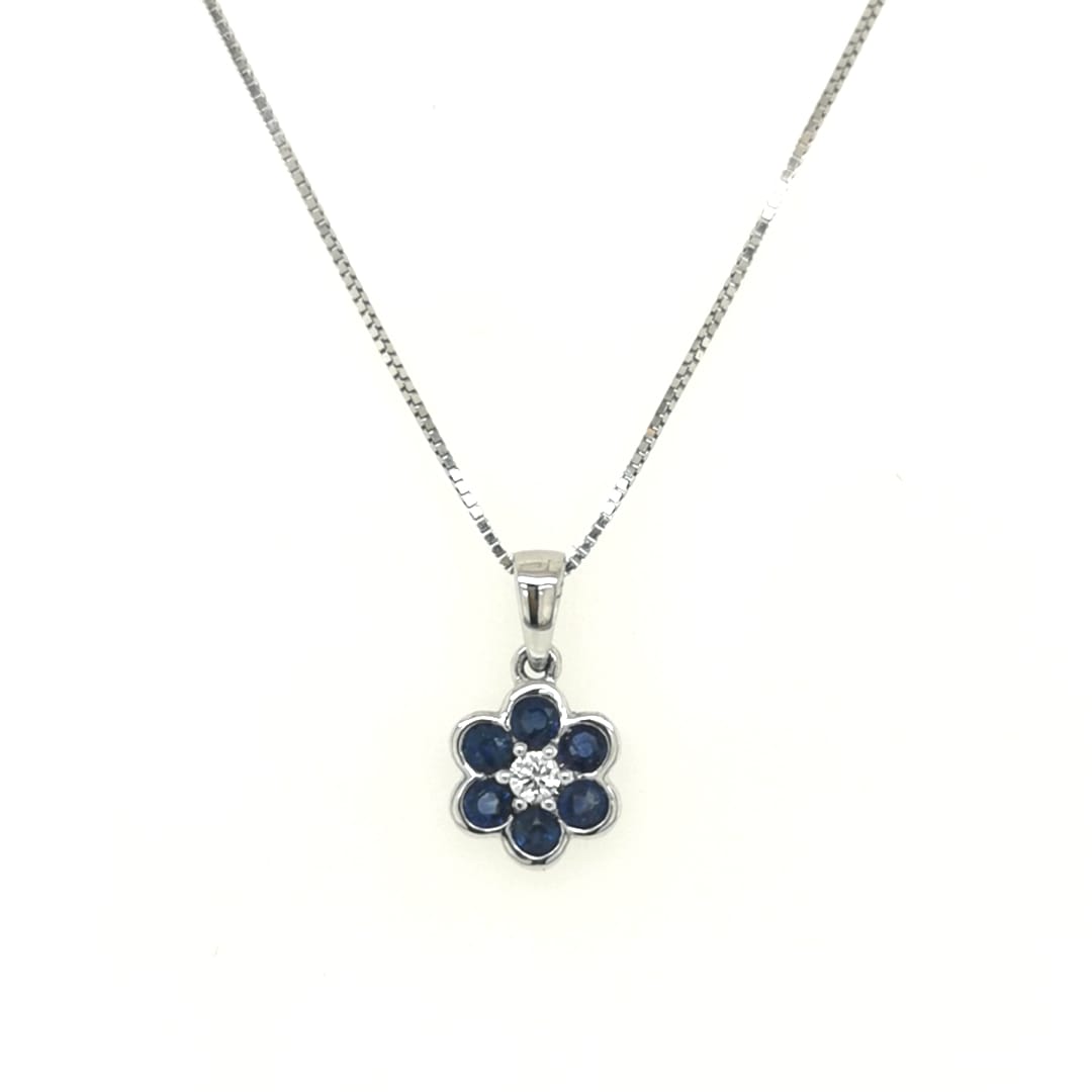 Sapphire And Diamond Pendant Necklace In 18k White Gold.