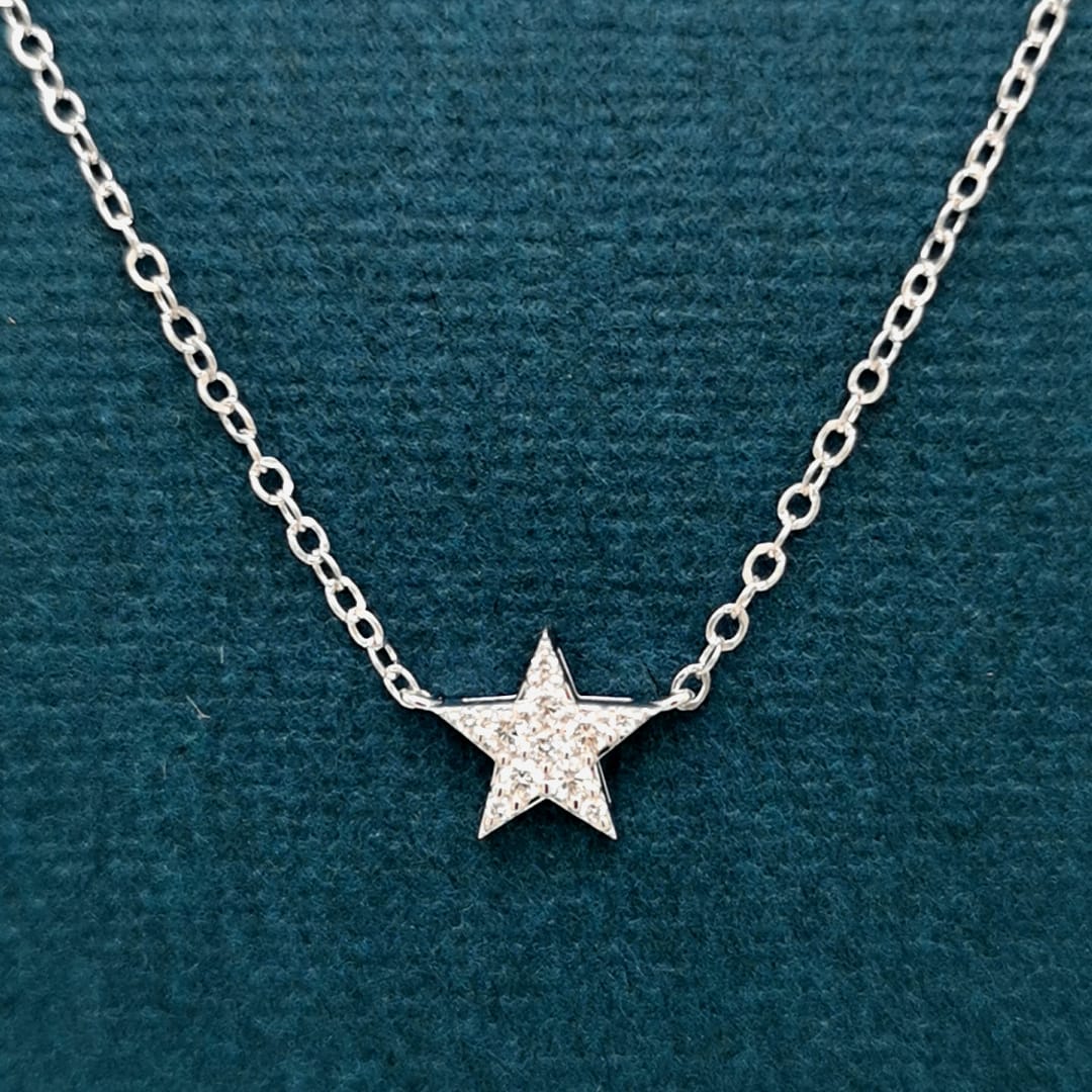 Diamond Star Necklace In 18k White Gold.