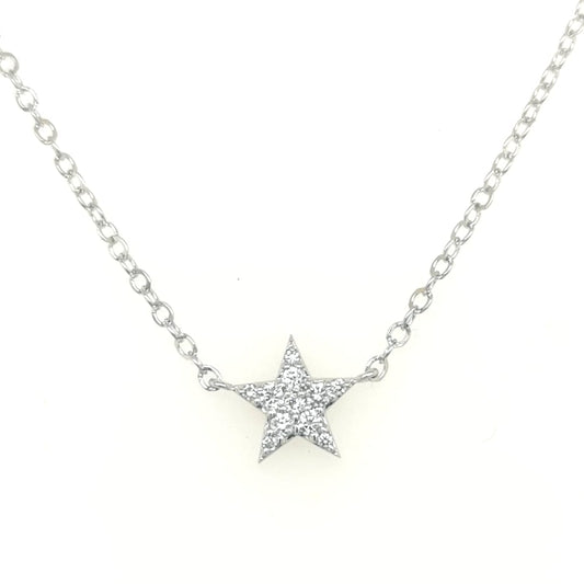 Diamond Star Necklace In 18k White Gold.