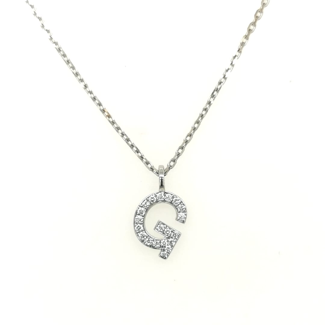 Alphabet G Diamond Pendant In 18k White Gold. 