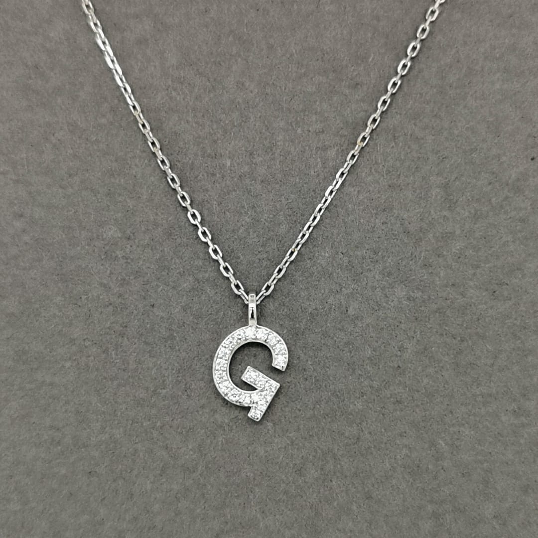 Alphabet G Diamond Pendant In 18k White Gold. 