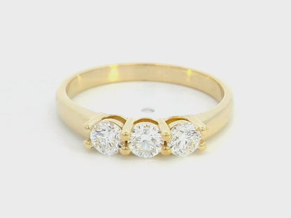 Elegant 18K Yellow Gold Trilogy Ring | 0.66 Carat Three-Stone Diamond Ring