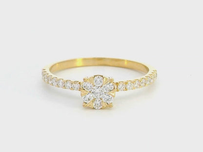 18K Gold Diamond Cluster Ring with Diamond Accented Band