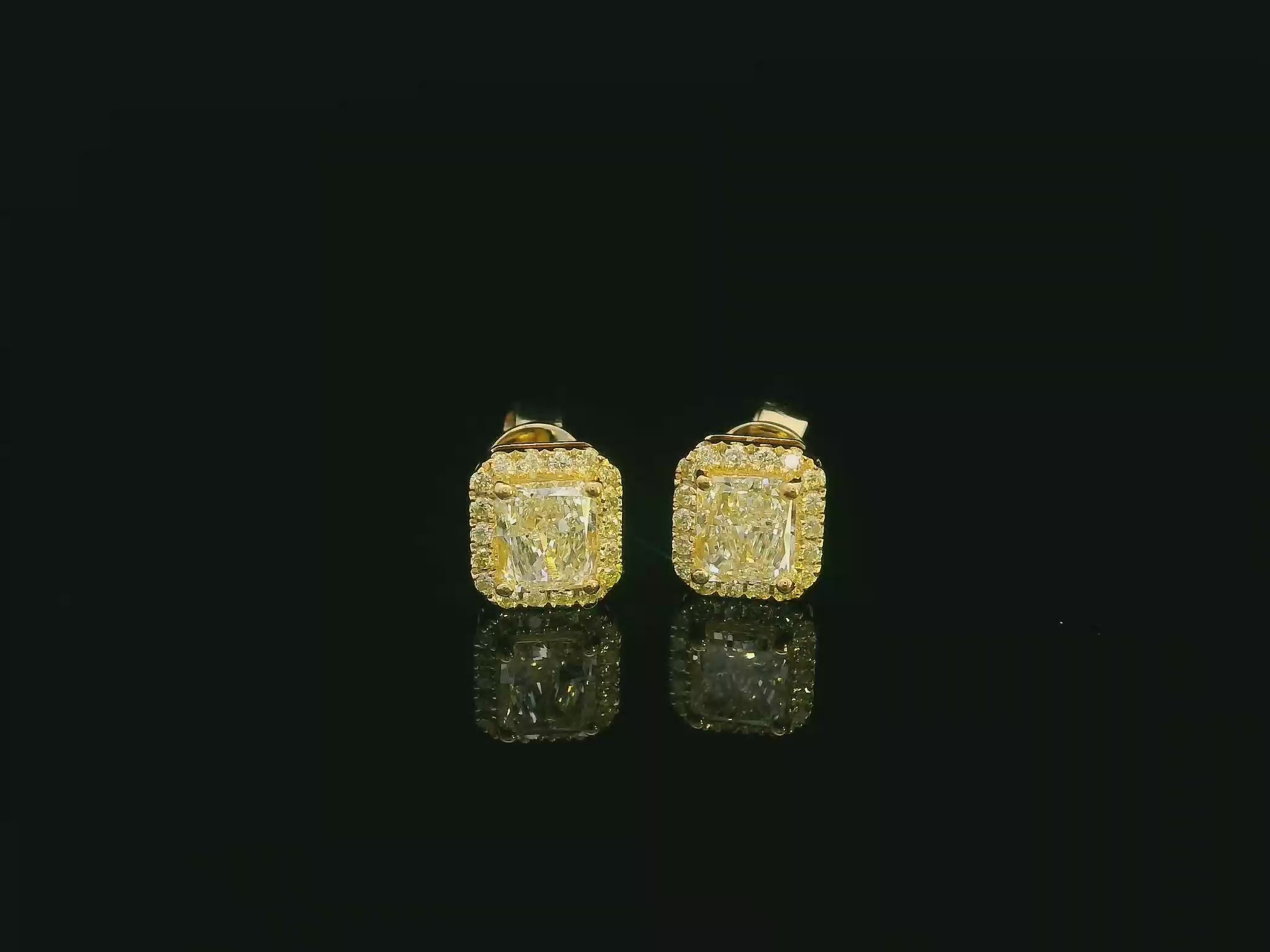 Elegant diamond halo studs with radiant fancy yellow diamonds