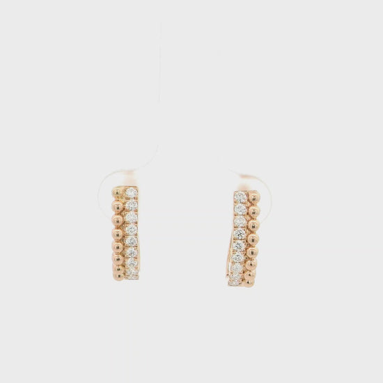 18K rose gold diamond hoop earrings with bead detailing, 0.32 carat total diamonds, elegant modern design – Emirates Diamonds