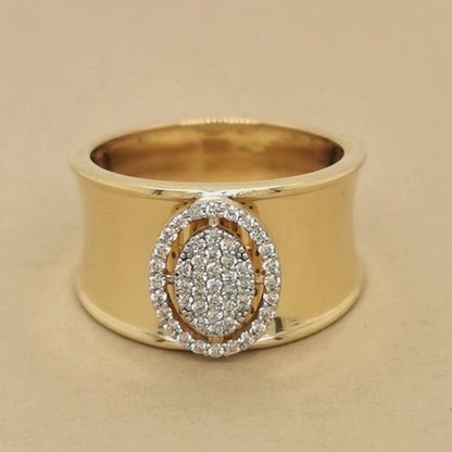 Cigar, Wide Band Diamond Cluster Ring In 18k Yellow Gold.