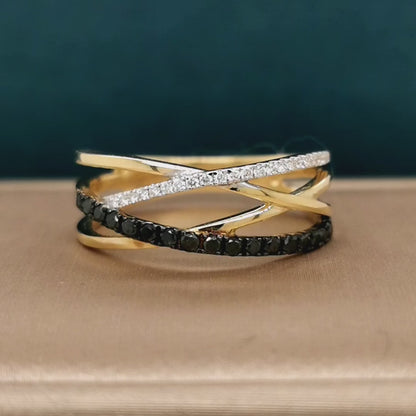 Black And White Diamond Ring In 18k Yellow Gold.