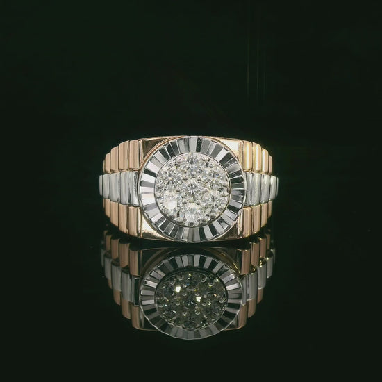 Men’s 18K two-tone gold diamond statement ring with 0.61ct cluster center – Emirates Diamonds