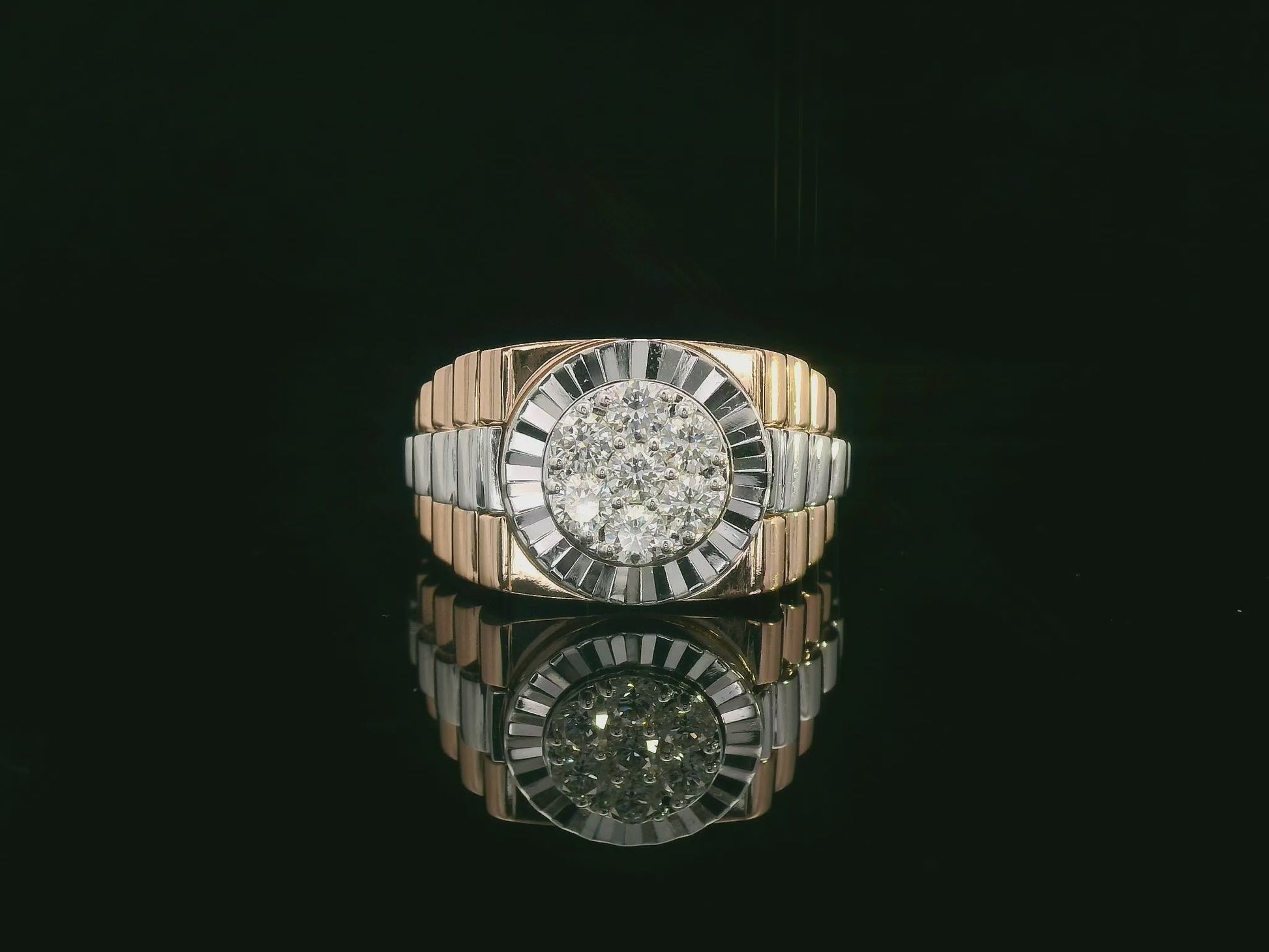 Men’s 18K two-tone gold diamond statement ring with 0.61ct cluster center – Emirates Diamonds