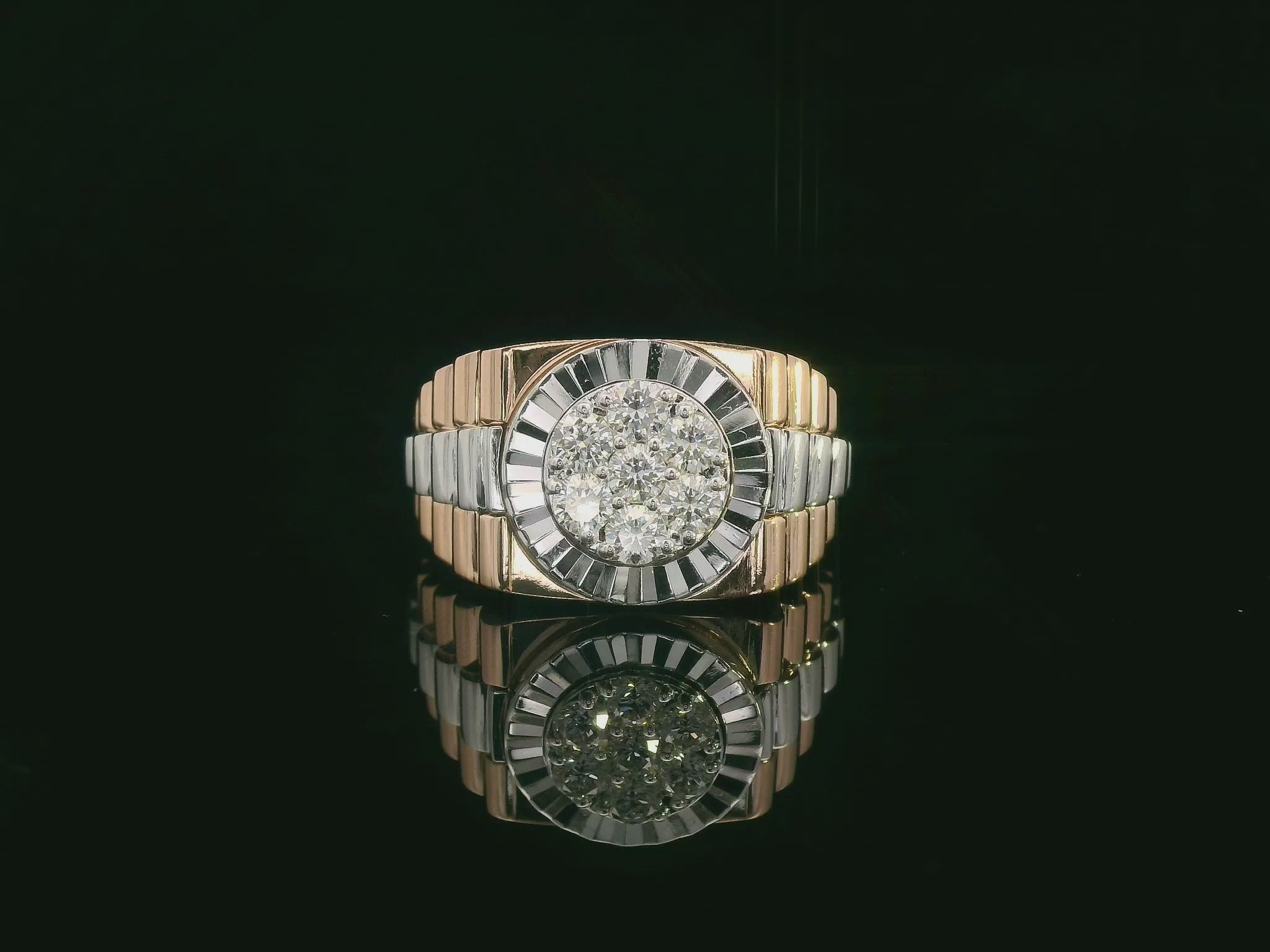 Men’s 18K two-tone gold diamond statement ring with 0.61ct cluster center – Emirates Diamonds